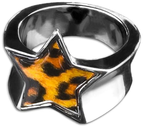 viva-adorno Edelstahl Damen Ring Stern Buntes Motiv Animal Print Muster Fingerring Rockabilly RS46, Leopard gelb Gr. 63