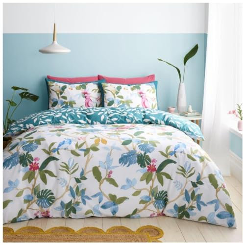 GC GAVENO CAVAILIA Botanical Green Double Duvet Set - Reversible Printed Quilt Cover Bed Set - Polycotton Leaf Bedding Sets With Pillow Cases