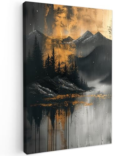 MuchoWow© Wandbilder 40x60 cm Schlafzimmer Home Deko Wohnung Bild Wohnzimmer Fotoleinwand Wand Bilder Leinwand Wall Decor Modern - Wald - Gold - Schwarz - Natur