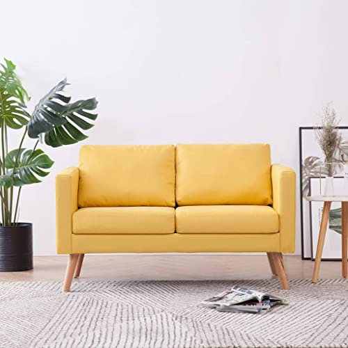 Homgoday Stoffsofa für Wohnzimmer, 2-Sitzer-Sofa, aus Stoff, gelb, moderne Sofas, 2-Sitzer-Sofa, 2-Sitzer-Sofa, modernes Doppelsofa, Zweisitzer-Sofas