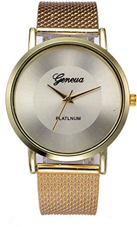 Damen Uhren Klassische Herrenuhr Handgelenk Silikon Mesh Gürtel Uhrenarmband Quarz Casual Uhren Damen Uhren Analog Quarz Edelstahl (Gold, One Size)