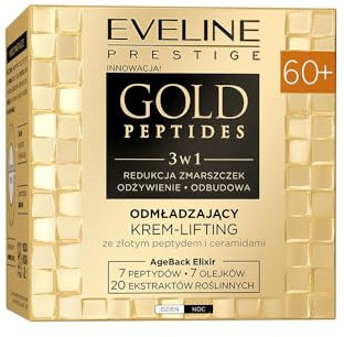 Eveline Cosmetics Gold Peptides Verjüngende Lifting-Creme für 60+ mit Gold-Peptid-Komplex und PhytoCellTec Stammzellen - Anti-Falten, Straffende und Feuchtigkeitsspendende Formel 50ml