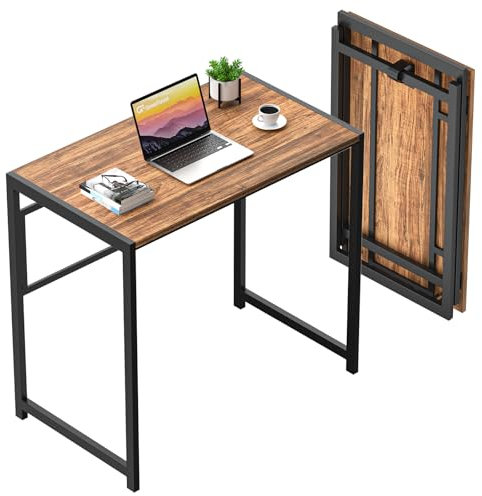 GreenForest Klapptisch, ohne Montage, 80 cm, kleiner Schreibtisch für kleine Räume, Computertisch für Zuhause, Büro, platzsparend, faltbarer Tisch, Arbeitszimmer, Schreibtisch, Walnuss