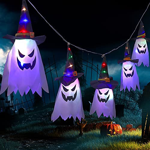 Zueyen Sombrero de mago de 3,5 m, cadena de luces de Halloween para exteriores, sombrero de bruja, iluminación, 5 bombillas LED, funciona con pilas, para fiesta de Halloween, decoración de jardín