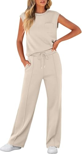 LLECDASEUI Women's Summer 2 Piece Outfits Casual Sleeveless Sweatsuits Matching Wide Leg Tracksuits Lounge Sets Fashion Clothes
