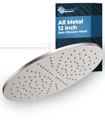 HammerHead Showers® Solid Metal 12 Inch Rainfall Shower Head, Large Rain Shower Head, 2.5 GPM High Flow Shower Head Optimized for Pressure, Wall-Mounted or Ceiling Rain Shower Head, Brushed Nickel