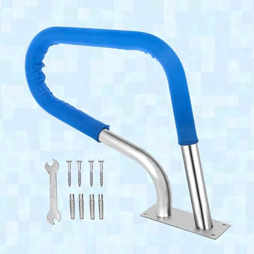 Pool Einstiegshilfe, 30 X 22 Zoll, 304 Stahl, 250 Pfund Tragkraft, Pool Handlauf mit Blauer Griffabdeckung, Poolleiter for Einbaupoolstufen