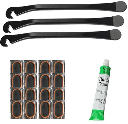 GOWTX 3PCS Bicycle Tyre Lever, Road Bike Tube Repaire Levers, Metal Tyre Levers for Bicycle, Tyre Change Tool with Patches/Glue for Cyclists, Portable Tyre Spoon Changing Tool to Repair Bike Tube