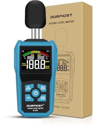 Dezibel Messgerät Geeicht,DURFICST Schallpegelmessgerät mit Kalibrierzertifikat,dB Messgerät mit LCD-Farbbildschirm,dB/SONE-Einheiten Schnellumschaltung,Hintergrundbeleuchtung,A/C-Gewichtet