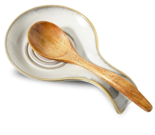 Seyatoo Spoon Rest for Kitchen, Ceramic Spoon Holder for Kitchen Counter, Cooking Spoon Holder, Farmhouse Cooking Utensil Holder for Spoons, Ladles, Spatula, White