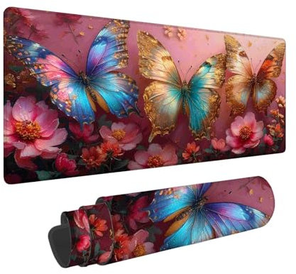 Tapis de Souris Gamer Rose Tapis de Souris XXL 1600 x 800 mm, Tapis de Souris Papillon Tapis Souris Gaming, Améliore la Vitesse et la Précision, Grande Tapis de Souris pour Les Jeux et Bureau F-218