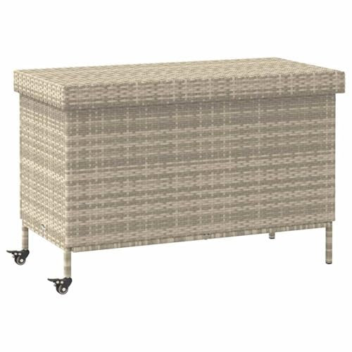 Myheimly Gartentruhe mit Rollen Poly Rattan, Garten Auflagenbox, Garten Kissenbox, Kissenbox, Auflagenbox, Outdoor Kissenbox Hellgrau,110 x 55 x 73 cm