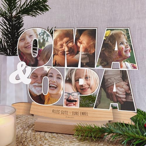 Oma und Opa Geschenk personalisiert - Foto Geschenk Holzbild opt. mit Sockel - Geschenke für Großeltern, Geschenke für Großeltern