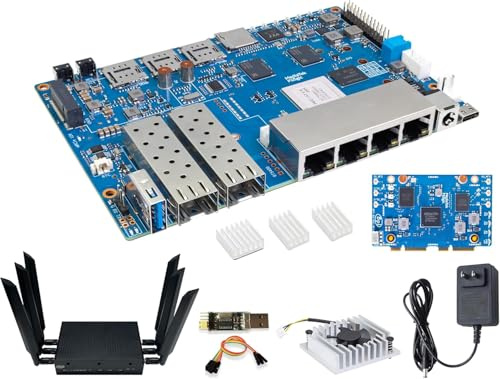 Banana Pi BPI-R4 WiFi 7 Router Board OpenWRT - DDR4 4GB/8GB RAM-MediaTek MT7988A (Filogic 880) SoC, 4G/5G Wireless Router, 2X 10GbE SFP 4X GbE for NAS Smart Home Gateway (Kit3, DDR4 8GB)