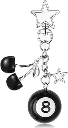 YURAOER Porte-clés Lucky Dice Cherry Magic 8 boules de billard étoiles cerises sacs breloques mignon Y2k porte-clés pour homme et femme, Cerise noire + étoile, As shown in the pic