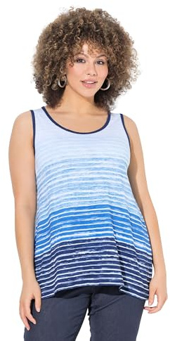 Ulla Popken Damen große Größen Übergrößen Plus Size Top, Streifen-Verlauf, A-Linie, Rundhals, ärmellos Petrolblau 46+ 828017738-46+