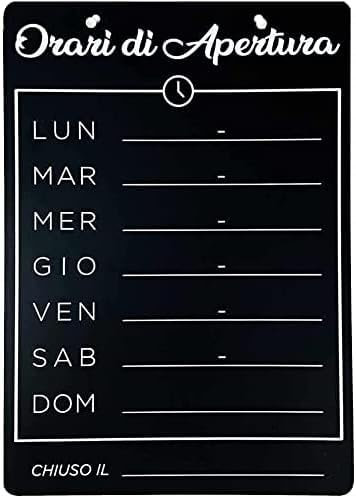 CARTELLO SEGNALETICO - ORARIO DI APERTURA TIPO LAVAGNA - Adesivo Extra Resistente, Pannello in Forex, Pannello In Alluminio (Alluminio, 20x31 cm)