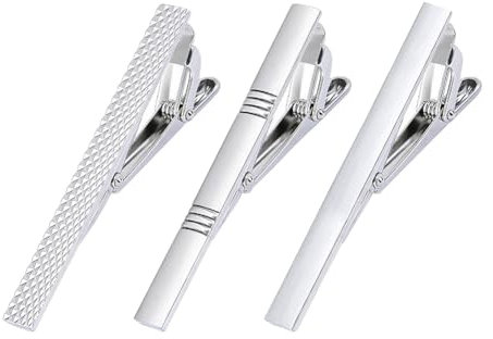 Lot de 3 pinces à cravate argentées vintage pour homme - Pinces à cravate élégantes pour le travail, les anniversaires de mariage, les affaires - Pour petit ami, père, 6 x 0.6cm(L x W), Pas de gemme