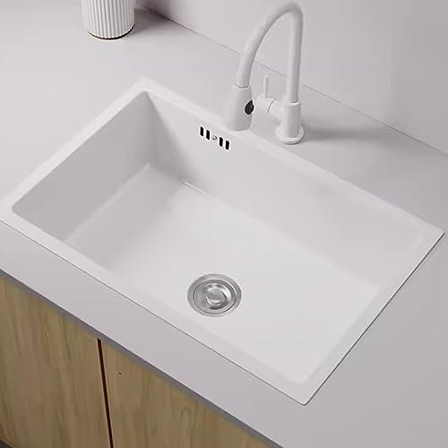 CCKUYT Fregadero de Acero Inoxidable Blanco, Fregadero de Cocina, Grifo Blanco, Fregadero bajo encimera, Fregadero Grande de un Solo tazón, Accesorios incluidos