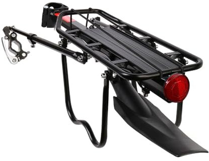 Aluminum Alloy Bike Rear Rack with Adjustable Mudguard & Rear Light – Heavy Duty Bicycle Pannier Carrier for Mountain & Road Bikes, Luggage Cargo Holder, Fits 24-29 Inch Wheels