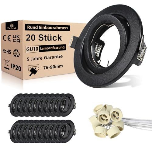 Unikcst 20er LED Einbaustrahler GU10 Set Metall Matt-schwarz Einbaurahmen | mit GU10 Fassung, Schwenkbar, Einbauspots Rahmen 98mm, Rund Einbauleuchten, für Küche Wohnzimmer Messehallen
