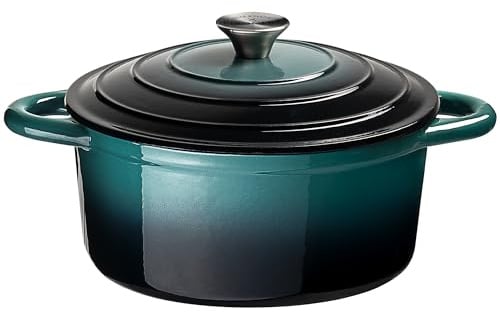 Prochef Enamelled Cast Iron Round Casserole Dish with Lid 21cm – Durable Oven & Hob Safe Cookware, Easy to Clean, Ideal for Stews, Soups, Curries & Side Dishes, Teal
