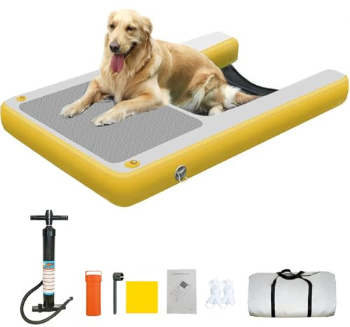YHUEGH Échelle de Bateaux de Ponton de Chien, Rampe de Chien Portable pour la Piscine Petits Grands Chiens, pup Gonflable Planche à Chiens à Chiens. Yellow