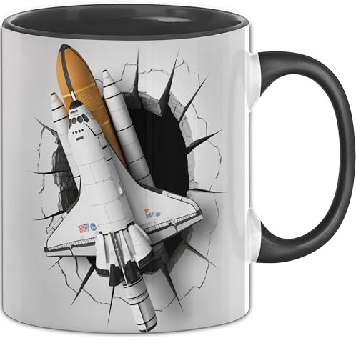 3D Space Shuttle Tasse Geschenk Space Shuttle Durchbruch Wand Spruch Geschenkidee für Space Shuttle Liebhaber (Schwarz)