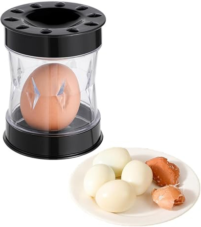 Evadollina Cortador de huevos, Negro Abrelatas de huevos, Separador de huevos, Pelador de huevos, Nuevo pelador para huevos cocidos, Agitar para abrir la cáscara