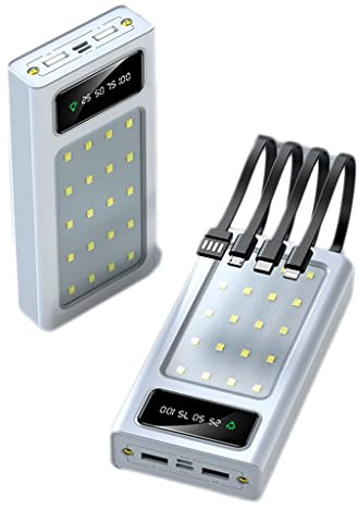 Power Bank, PowerBank Mobiltelefon Universal Built-In Line Charging Treasure 30000 Milliliter Charging Treasure Mini Portable Camping Light Mobile Stromversorgung (Farbe: Weiß, Größe: 30000mA