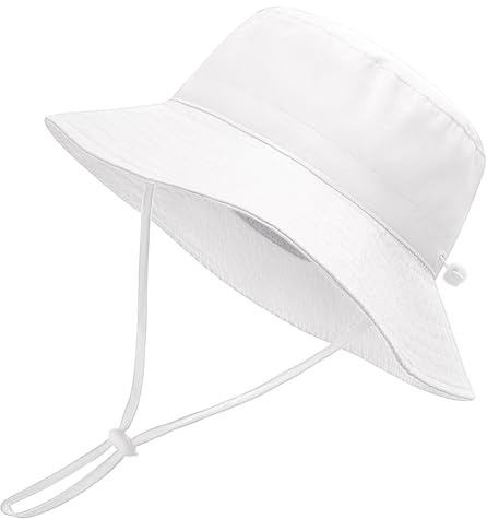 Xnova Baby Sonnenhut UV Schutz Bucket Hat Mit Mesh-Futter, Kinder Fischerhut Verstellbarer Faltbare, Atmungsaktiv Strandhut UPF 50+ for Jungen Mädchen (Weiß, M(Hutumfang: 52-54 cm))