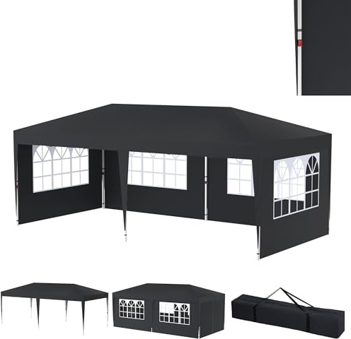 XMTECH 3x6m Faltpavillon Gartenpavillon Anthrazit, 6 Seitenteile, UV-Schutz | 3-fach höhenverstellbar, regenfest, 210D Oxford-Gewebe, Stahlgestell, mit Tragetasche, für Garten, Party und Hochzeit