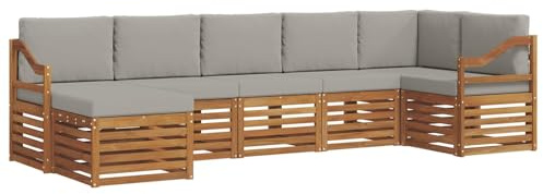 vidaXL Sofagarnituren 7 pcs Natürlich und Hellgrau Massivholz Akazie, Moderner Garten-Sofa, Robustes Lounge-Set, stylische Möbel für gemütliches Terrassen-Sitzen
