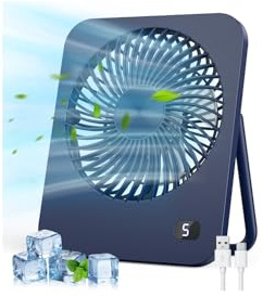 Desk Fan, 5 Speeds Small USB Fan (Non-Rechargeable), Mini Fan with Strong Airflow & Quiet Operation, 180° Rotation, Portable Desktop Fan for Office, Bedroom, Kitchens and Outdoor, Blue
