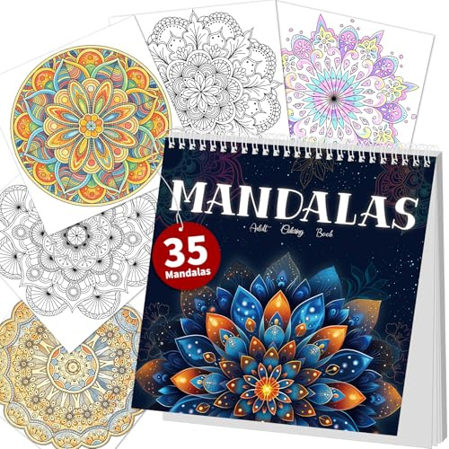 Elfew Mandalas Malbuch für Erwachsene,35+Mandalas Ausmalbuch für Erwachsene | Top Spirale Oben, 21.5x21.5CM, Mandalas Malbuch für Erwachsene, Stress Abbauen und Entspannen Geschenk für Frauen