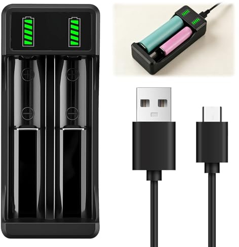 18650 Battery Charger, Dual Slot Li-ion Battery Charger for 3.7V/3.6V Rechargeable Batteries, Universal USB-C Charger for 18650, 14500, 16340, 18350, 18500, 16650, 14650, 10440, LED Indicator