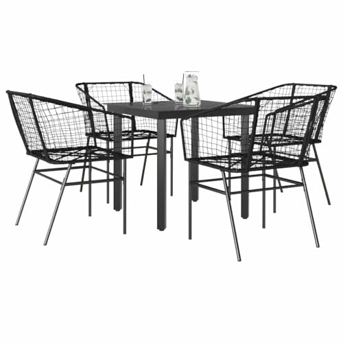 mzdioop 5-delat trädgårdsmöbelset, matgrupp av svart polyrattan fläta med glasbord och 4 stolar för terrass balkong utomhus, väderbeständig och lätt att rengöra
