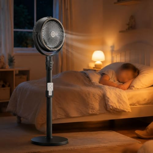 ventilateur brumisateur sur pied télécommande, ventilateur sur pied oscillant à 4 vitesses，Noir