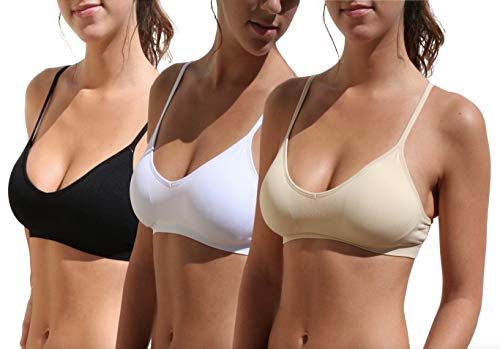 Blue 55 Brassière sans armatures pour femme - Soutien-gorge rembourré sexy pour tous les jours - Col en V profond, Lot de 3 : noir, blanc, beige, Taille S