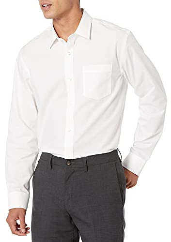 Amazon Essentials Men's Regular-Fit Long-Sleeve Wrinkle-Resistant Dress Shirt, White, 17 Neck / 36-37 Sleeve
