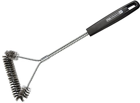 FMprofessional Drahtbürste BBQ, hochwertige Bürste für Grillrost mit Kunststoffgriff, abgerundete Grillbürste mit Edelstahl-Borsten (Farbe: Schwarz/Silber) Menge: 1 Stück