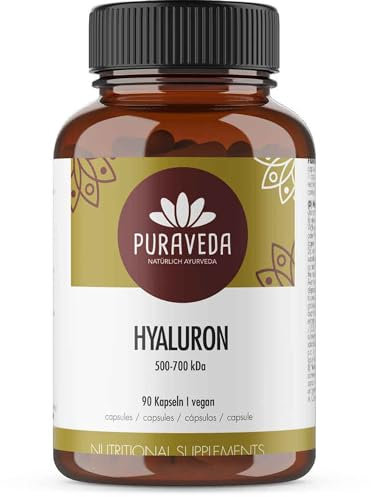 Puraveda Hyaluronsäure Kapseln hochdosiert mit 350mg - 500-700kDa - 100% natürlich - 90 Stück (für 3 Monate) - Höchste Dosierung - reinstes Hyaluron
