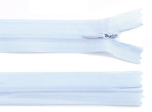Schnoschi 1 Stück 40 cm Langer Spiralreißverschluss, nahtverdeckt, Nicht teilbar, hellblau, 3mm Laufschiene, Reißverschluss
