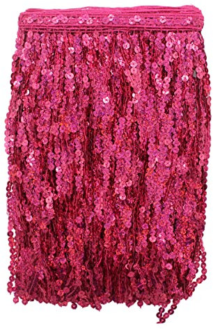 Yalulu 6.5 Yards Länge 30cm Breite Pailletten Quaste Schnittfranse Fransenborte Fransenband Trimmen Kostüm Lateinisches Kleid Garment Apparel Spitzenborte Nähzubehör (Rosenrot)