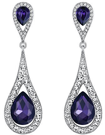 Orecchini donna,EVER FAITH Cristallo austriaco Elegante doppio lacrima Orecchino trafitto pendente Viola Argento-fondo