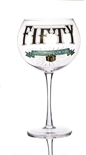 Boxer Gifts GWG350 Age ‘Fifty – Strong and Bold’ Prohibition Style Gin Bloom Glass | Glassware Perfect for a 50th Birthday | Packaged in a Vintage Gift Box, 500 milliliters, Transparent