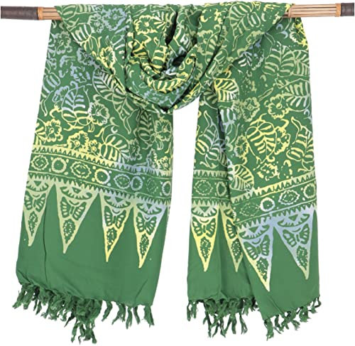 GURU SHOP Bali Batik Sarong, Wandbehang, Wickelrock, Sarongkleid, Strand Tuch - Design 39/grün, Herren/Damen, Synthetisch, 160x100 cm
