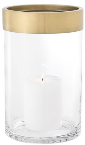 Casa Padrino Luxus Kerzenleuchter Antik Messing Ø 20 x H. 31,5 cm - Runder Glas Kerzenleuchter mit Aluminium Ring - Luxus Kollektion
