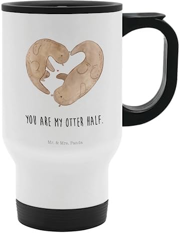 Mr. & Mrs. Panda Thermobecher Otter Herz - Geschenk, Liebe, Thermotasse, Edelstahlbecher, Liebesgeschenk, Kaffeetasse zum Mitnehmen, Seeotter,