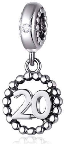 Nummer 20-Anhänger aus 925er Sterlingsilber – passend für Pandora-Armbänder, Halsketten & Schlangenketten. Ideal für 20. Geburtstage/Jubiläen